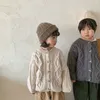 Cardigan 8777 Koreanska barn tröjor Cardigan Autumn and Winter Baby grov ull hampa retro Cardigan Coat Boys Girls Sweaters 230925