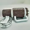 40oz strass tumlare med handtag rugby bling crystal shimmer tumbler rostfritt stål stora kapacitet öl mugg isolerad resemugg reser kaffe mugg för DIY