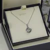 Luxury JewerLry 925 Sterling Silver Necklace for Women Crystal Glasses Circle Pendant Charm Necklace