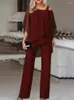 Pantalon de deux pièces pour femmes Batwing Sleeve Top Long Tenues 2023 Casual Afficulture Busiar Irregular Party Suit Printemps Summer Élégant ensembles