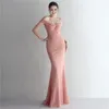 Party Dresses Dongcmy Luxury Satin Cloth Slim-Fit One-Line Shoulder Long Dinner Slant Fishtail Pink Dress Wedding Evening