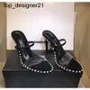 Nuevo 2023, sandalias de cuero auténtico con diamantes de imitación de calidad para mujer, sandalias con tachuelas en la espalda Nova, tacones altos para mujer