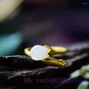 Cluster Ringen Witte Jade Bloem Designer Steen Chinese Accessoires Charms Verstelbare Ring 925 Zilveren Amulet Vrouwen Sieraden Natuurlijk