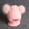 Kapaklar Şapkalar Beanie/Kafatası Kapakları Sonbahar ve Kış Bebek Örgü Şapkaları Sevimli Çocuk Kapağı 5 Renk Kids Beanie Çifte Top Çocuk Yün Şapka Eşarp Seti