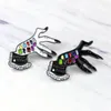 Brooches "MAKE UP FIEND"Pin Hand Devil Hands Brooch Punk Skeleton Enamel Halloween Party Gifts Black And White Color