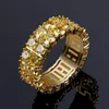 Hommes Hip Hop glacé pierres anneaux bijoux mode or bague de mariage jaune Simulation diamant Ring232S