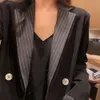 Women's Patchwork Blazer Striped Suit Jacket Office Women Korean Fashion Slim Fit Cheap Wholesale Luxury Double-breasted Buttons