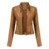 Women's Leather 2023 Autumn Winter Women High-End Slim Jacket Female Short Zipper Design Personalized Stand Collar