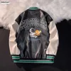 Men's Jackets American Retro pu Leather Men Jacket Japan Bear Embroidery Streetwear Loose Casual Sports Baseball Uniform Preppy Hip Hop Coat L230925