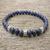 SN0326 Moda Mens 6mm Contas Pulseira Lapis Lazuli Pulseira Mulheres ou Homens Pedra Natural Trecho Pulseira Frisada Jewelry227y