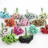 Flores decorativas 12 Pçs/lote Flor Artificial Pequenas Bagas Estame Fio Haste/Folhas de Casamento DIY Coroa de Rosas