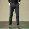 Мужские брюки 2023, осень, мужские повседневные деловые офисные брюки с эластичной резинкой на талии, толстые классические узкие брюки, мужские черные, серые, коричневые