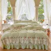 Set di biancheria da letto Set romantico Lusso francese Matrimonio Fiori Ricamo Bordo in pizzo Lenzuolo copripiumino in cotone lavato per ragazze
