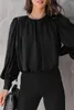 Blouses pour femmes Noir Rembourré Épaule Boutonnée Poignets Plissé Lâche Blouse Femmes Automne Casual Doux T-shirts Femme Harajuku Mujer Top