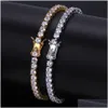 Tennis Fashion Hip Hop Iced Out Chain Aaa Cubic Zirconia Copper Bracelet Diamond Designer Jewelry For Men Women 18K Gold Sier Party Gi Dhuci