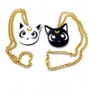 Collana con ciondolo testa di gatto in bianco e nero acrilico carino gioielli di moda per chaiA2453 oro lungo da donna