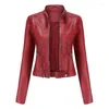 Women's Leather 2023 Autumn Winter Women High-End Slim Jacket Female Short Zipper Design Personalized Stand Collar