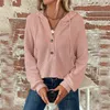 Sweat à capuche pour femmes Fashion Raglan Sleeve Femme V Col Half Button Sweat Short Drawstring Rangbed Treed Pullover Cabinage