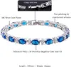 RIZILIA Oval Cut Multi Color CZ Birthstone 18K White Gold Plated Tennis Bracelet 17.78 cm