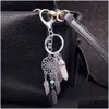 Key Rings Dream Catcher Feather Keychain Hamsa Hand Fatima Hexagonal Prism Chakra Natural Stone Crystal Pendant Keyring Retro Chain Dr DHA0U