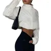 Vestes Femmes Xingqing Bomber Jacket Femmes Y2K Vêtements Blanc Stand Collier Zipper À Manches Longues Tops Avec Poches 2000s Manteaux Streetwear