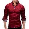 Men's Casual Shirts Autumn Long-sleeved Korean Version Slim Double-collar Solid Color Versatile