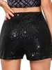 Shorts pour femmes élégants et chatoyants, taille moyenne, paillettes avec ceinture élastique, parfaits pour les soirées, vêtements 230925