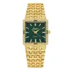 Montres-bracelets pour dames, montre de mode, bracelet en acier inoxydable, luxe, diamant, cadran carré vert, or