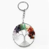 Nyckelringar Naturliga kristallsten Keyring Chain 7 Chakra Round Tree of Life Pendant Handgjorda Keychain Ring Holder For Women Car Bag Drop Dhwix