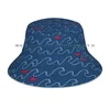 Berets Stormy Waves Beanies Knit Hat Sea Ocean Navy Blue Red Pattern Ornament Texture Line Marine Underwater Deep Nature Wild