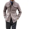 Jaquetas masculinas Classic Safari Jacket Multi-bolsos Gola Slim Fit Outono e Inverno Casual Militar Roupas Vintage para Homem