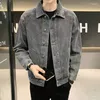 Herrjackor Autumn Denim Coat 2024 Korean Fashion Jacka Enkel bröst Löst kausal arbetskläder svart märke