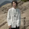 Camisas casuais masculinas 2023 Tang terno retro juventude estilo chinês camisa de linho manga longa zhongshan colarinho de pé