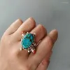 Anneaux de mariage Ethnique Style Tibétain Turquoise Fiançailles Uniques Pour Femmes Hommes Vintage Bijoux Fins Fête Bague Réglable Cadeaux