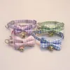 Dog Collars Adjustable Candy Color Plaid Cat Collar With Bell Safety Buckle Kitten Bow Tie Pets Necklace Puppy Small Dogs Rabbits Neck Strap
