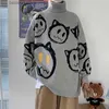 Heren Truien Koreaanse literatuur kunst coltrui mannen herfst winter luie stijl gebreide trui cartoon duivel print wollen kleding truien T230925