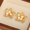 Creolen AENSOA Trendy Böhmische Perle Gold Farbe Metall Blumen Form Tropfen Für Frauen Aussage Ohrring Schmuck Zubehör