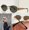 Gläserdesigner Triomphe de Oval Bogen Frauen Sonnenbrille CL40235 Damen Gold Draht Rahmen Grünlinsen Metall Spiegel Bein Triplett Signatur auf Tempelsonne S S