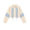 Kvinnorjackor Patchwork Jacket Vintage Korean Style 90s Y2K Långärmning Lace-Up Coat Loose Fashion Streetwear Outwear Top 2023 kläder