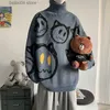 Heren Truien Koreaanse literatuur kunst coltrui mannen herfst winter luie stijl gebreide trui cartoon duivel print wollen kleding truien T230925