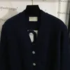 Marinblå ull tröjor kvinnor kofta kappa kedja prydnadsficka tröja kvinnlig lyx v hals tröja jackor