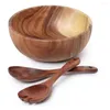 Ensembles de vaisselle 3pcs / ensemble Nouilles uniques Bowl Bowl Couvrerie en bois Salade d'ustensiles en bois