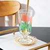 Vinglas 280 ml Japan koreansk stil vit blomma tulpan glas röd gyllene munnen whisky dessert cup ins mode dricksuppsättning