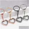 Кольца для ключей Плавающий медальон Брелки 30X8 мм Fl Rhinestone Heart Glass Ring Fit Подвески-цепочки Модный брелок Drop Delivery Jewelry Dhtrv