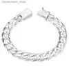 Charm Bracelets New High-end Women's Mens Fine S925 Sterling Silver Bracelet Fashion Jewelry Gift Men's 10MM Square Beautiful Gem Q230925