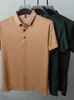 Polos masculinos de manga curta lapela topos 2023 verão malha de seda gelo respirável solto camisa polo marca t-shirts ropa hombre camisas y blusas