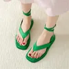 Sandaler Flip Flops Women Gladiator Green Bohemian Beach Flats Tjock Sole Platform Shoes Satin Sandalias Mujeres Verano 2023