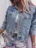 Women's Jackets 2023 Autumn Long Sleeve Short Denim Jacket Fashion Retro Rivet Jeans Coat Female Casual Clothing XS-L Drop