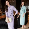 Women's Two Piece Pants Blue Suit Elegant Socialite Lady's Professional Tailored Skirt High-Grade Short Coat