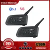 Walkie Talkie Vnetphone V6 Motorcycle Interphone Headset 1200m Interphone Full Duplex Talking Cashet pour 6 personnes GroupIP65 Arafroproof Mp3 GPS HKD230925